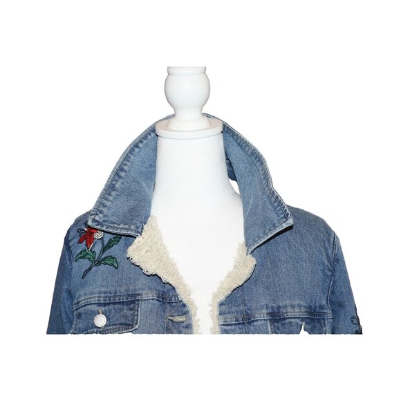 Women’s Jolt Jeans Embroidered Shearling Denim Button Jean Jacket Size Med - Picture 8 of 16